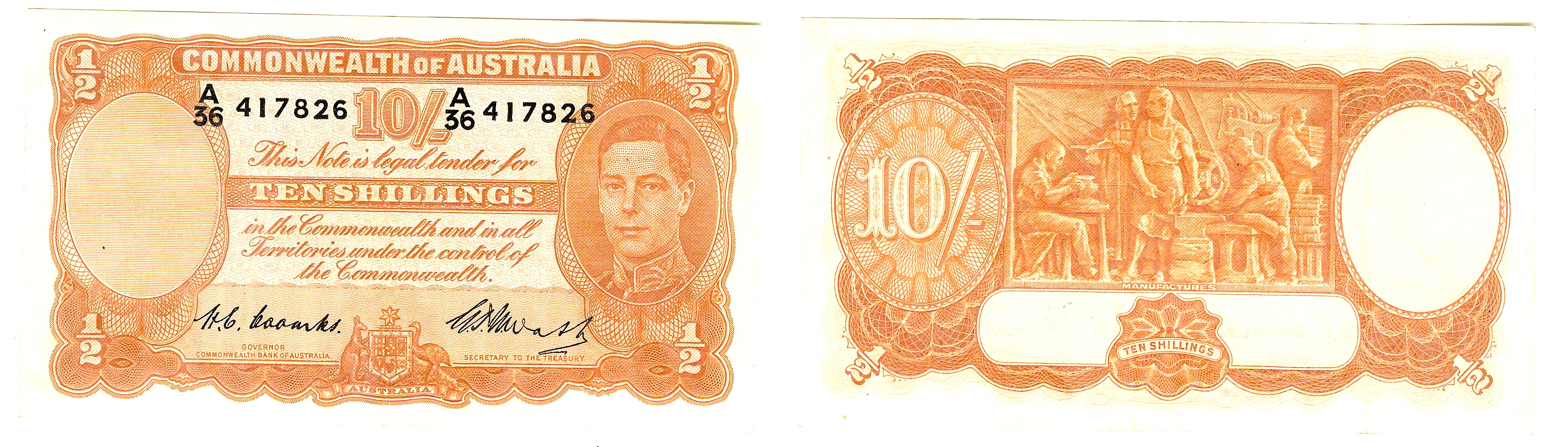 Australian 10 Shillings Coombs/Watt 1949  EF